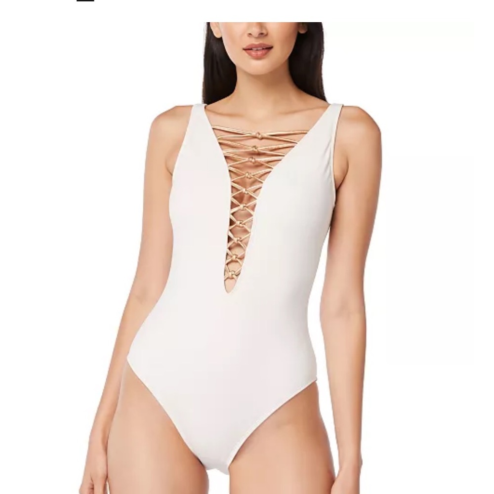 Worn once Bleu by Rod Beattie Lace-Down One-Piece Swimsuit in white. Size 6.